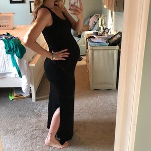Black cotton fitted maternity maxi dress